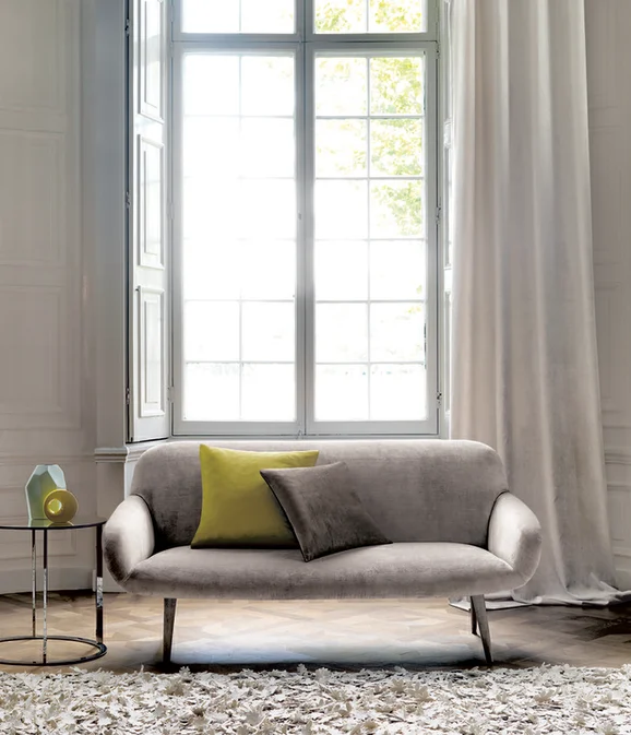Photo of the fabric St-Moritz Nougat in situ by Zepel. Use for Curtains, Upholstery, Accessory, Top of Bed. Style of Plain, Velvet
