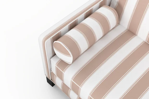 Photo of the fabric Perennial Stripe Blush swatch by James Dunlop. Use for Upholstery, Accessory. Style of Stripe, Taffeta