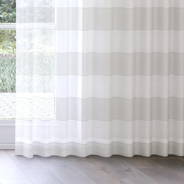 Photo of the fabric Long Beach Oyster swatch by James Dunlop. Use for Sheer Curtains. Style of Sheer, Stripe