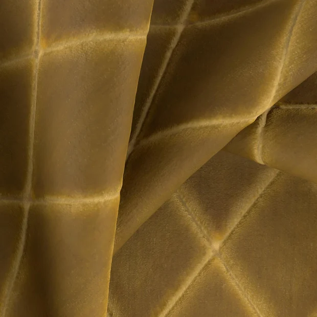 Photo of the fabric Pantheon Gold swatch by Zepel FibreGuard. Use for Curtains, Upholstery, Accessory, Top of Bed. Style of Geometric, Velvet