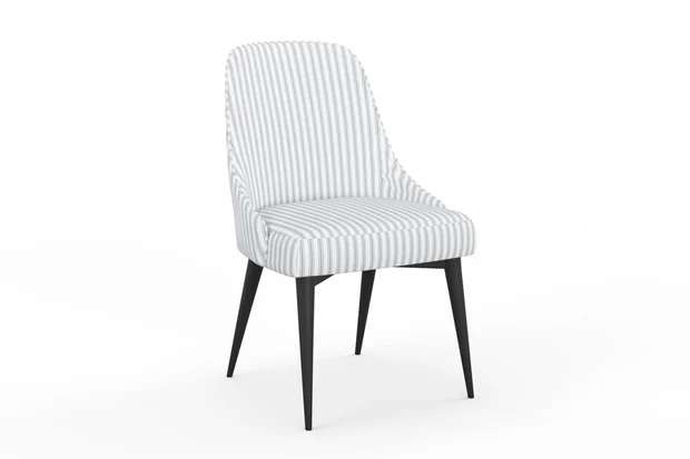 Photo of the fabric Ticking Stripe Stone swatch by James Dunlop. Use for Upholstery, Accessory. Style of Stripe, Taffeta