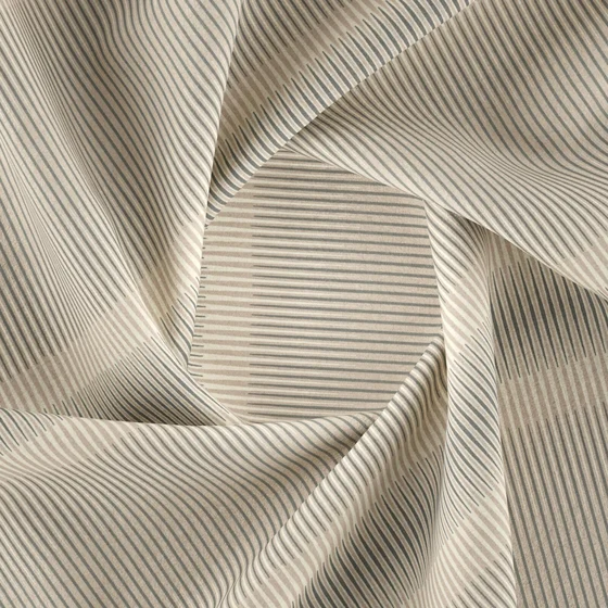 Photo of the fabric Jacopo Stripe Sesame swatch by FR-One. Use for Curtains, Upholstery, Accessory, Top of Bed. Style of Geometric, Velvet