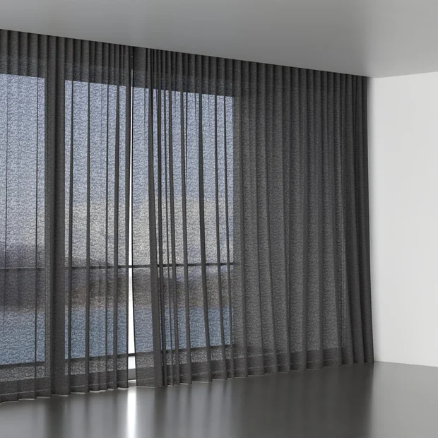 Photo of the fabric Shoji Charcoal swatch by Mokum. Use for Sheer Curtains. Style of Plain, Sheer