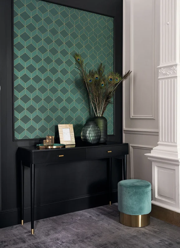 Photo of the fabric Metro Wallpaper 8568 8568 75 17 in situ by Casadeco. Use for Wall Covering. Style of Geometric