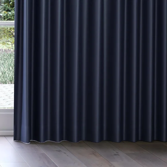 Photo of the fabric Stallion 2 Blackout Blue Night swatch by James Dunlop Essentials. Use for Curtains. Style of Plain, Texture