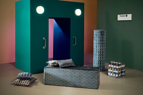 Photo of the fabric Central K5221 01 in situ by Kirkby Design. Use for Upholstery, Accessory. Style of Geometric