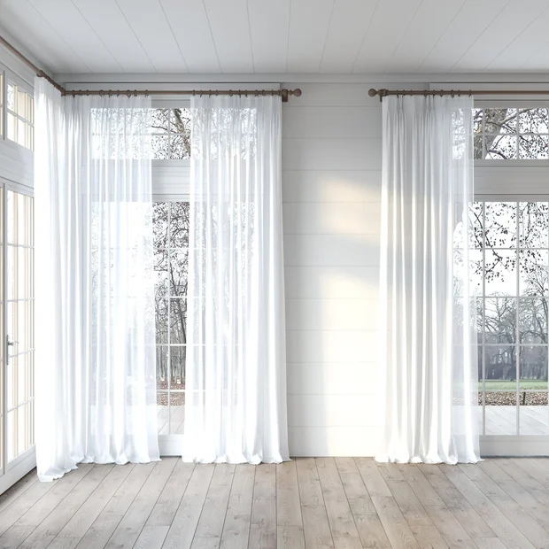 Photo of the fabric Sencha White swatch by James Dunlop Essentials. Use for Sheer Curtains. Style of Plain, Sheer