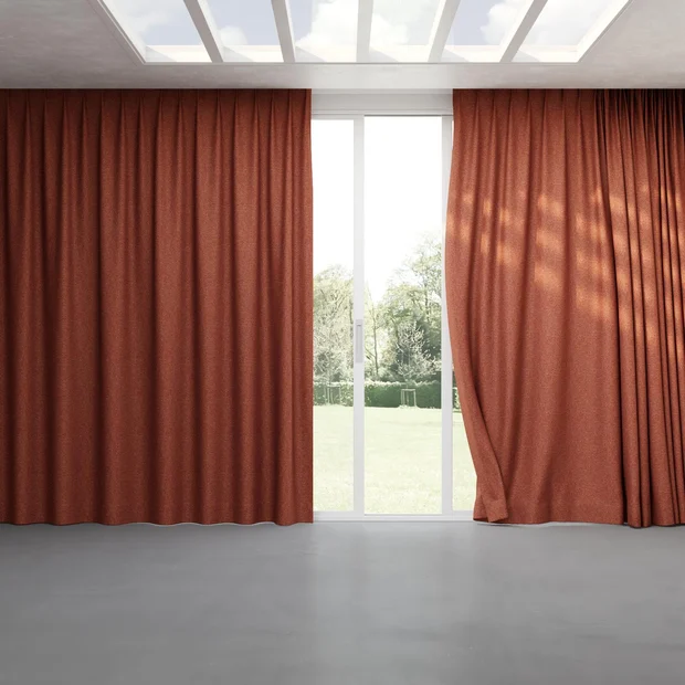 Photo of the fabric Bora Bora Spice swatch by Mokum FibreGuard. Use for Curtains, Upholstery, Accessory. Style of Plain, Texture