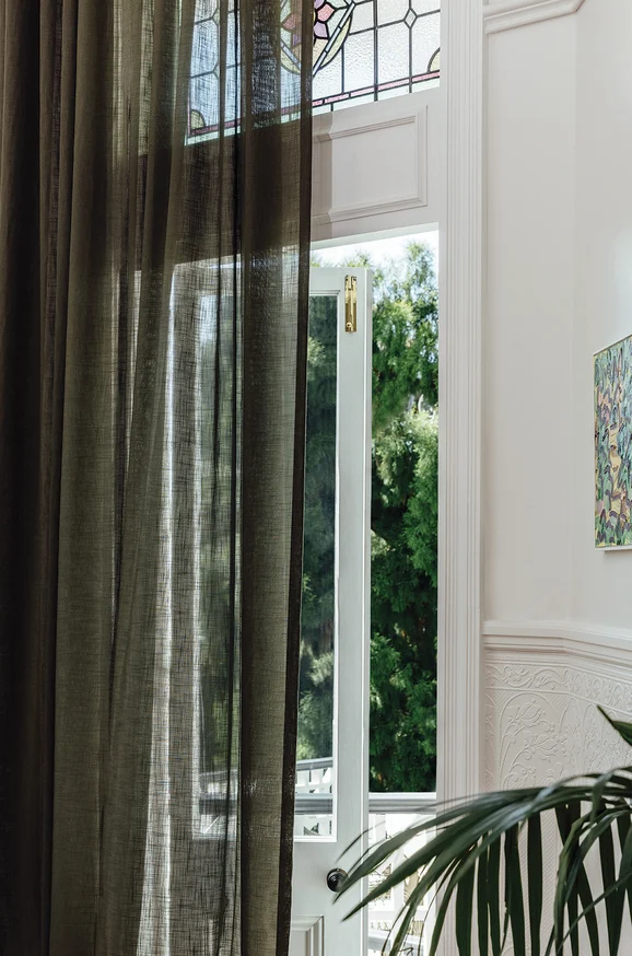 Photo of the fabric Kumo Recycled Parchment in situ by James Dunlop. Use for Sheer Curtains. Style of Plain, Sheer