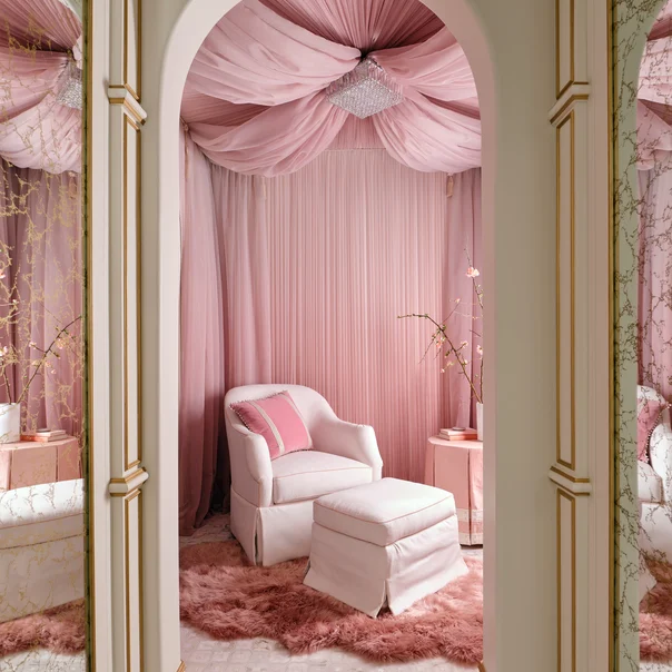 Tented walls and ceiling in Ombre colur Blush by Mokum