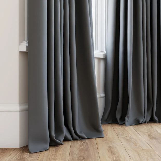 Photo of the fabric Quantum FR Gunmetal swatch by Linings. Use for Curtains. Style of Dim Out