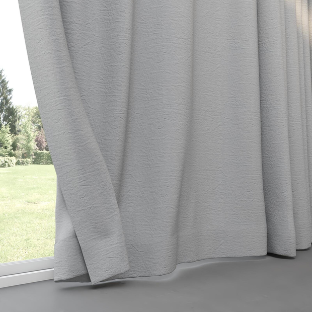 Photo of the fabric Satori Stonewash Dove Grey swatch by Mokum. Use for Curtains, Upholstery Light Duty, Accessory, Top of Bed. Style of Plain, Texture