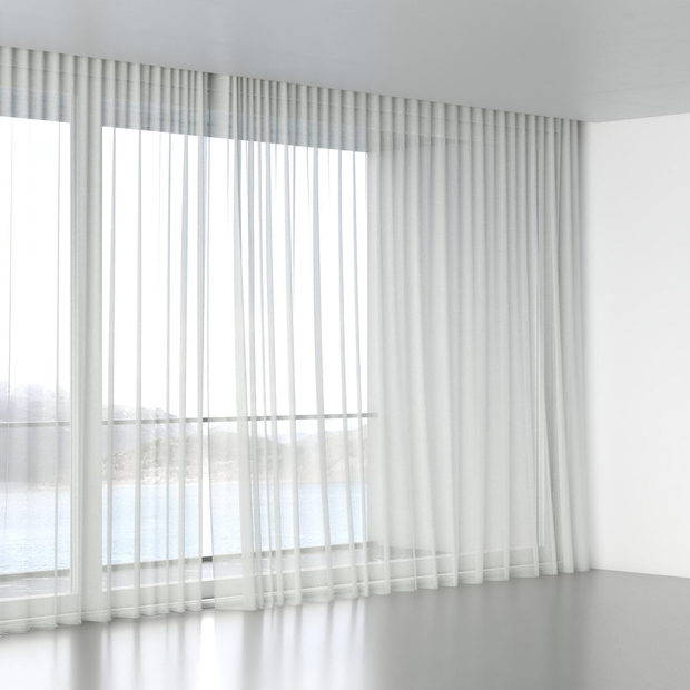 Photo of the fabric Foreshore Mist swatch by James Dunlop. Use for Sheer Curtains. Style of Plain, Sheer