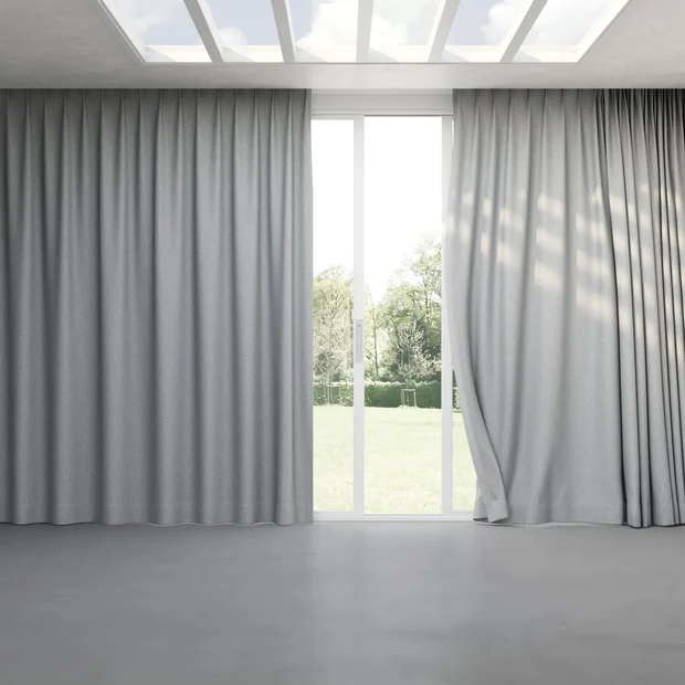 Photo of the fabric Bora Bora Glacier swatch by Mokum FibreGuard. Use for Curtains, Upholstery, Accessory. Style of Plain, Texture