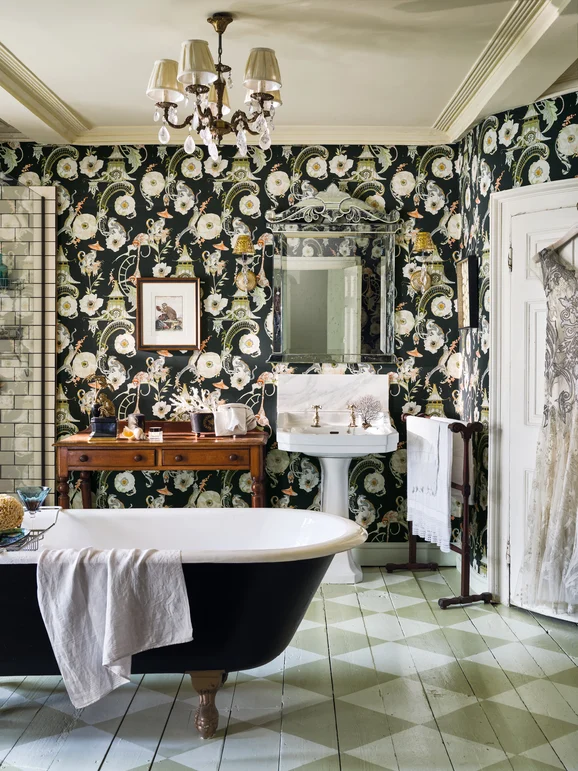 Photo of the fabric Euphoria W448 06 in situ by Romo. Use for Wall Covering. Style of Floral And Botannical
