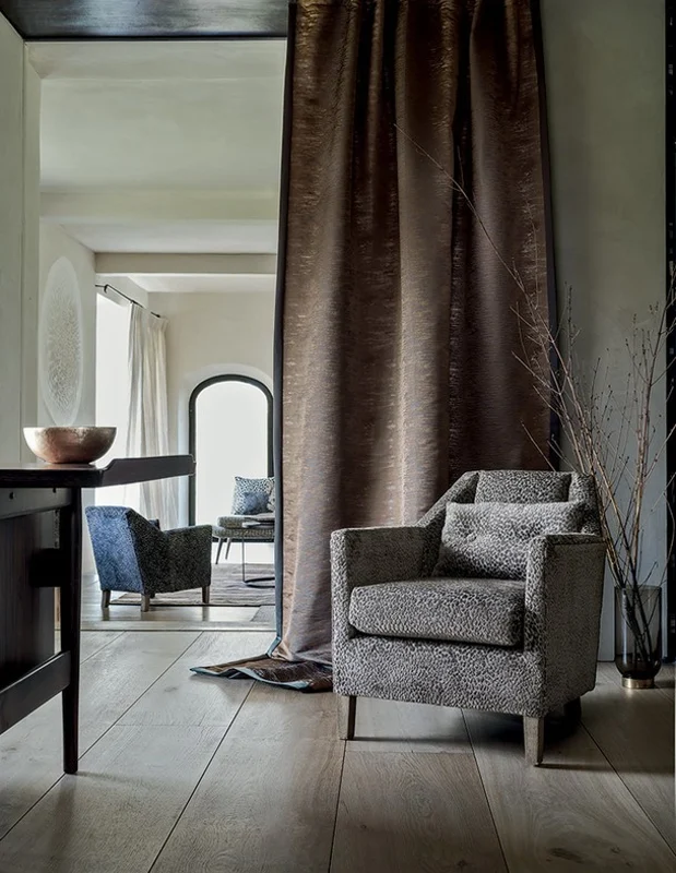 Photo of the fabric Okavango 4304 4304 0317 in situ by Casamance. Use for Upholstery, Accessory. Style of Velvet