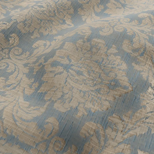 Photo of the fabric Damian Sky swatch by Zepel. Use for Curtains, Accessory, Top of Bed. Style of Jacquard, Traditional