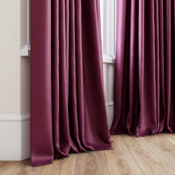 Photo of the fabric Luxe Plum swatch by James Dunlop Essentials. Use for Curtains, Accessory, Top of Bed. Style of Plain, Texture