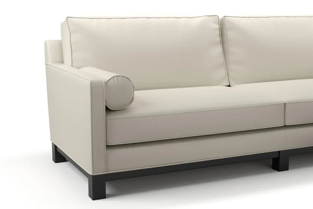 Photo of the fabric Sit Out Beige swatch by James Dunlop FibreGuard. Use for Upholstery, Accessory. Style of Plain, Taffeta
