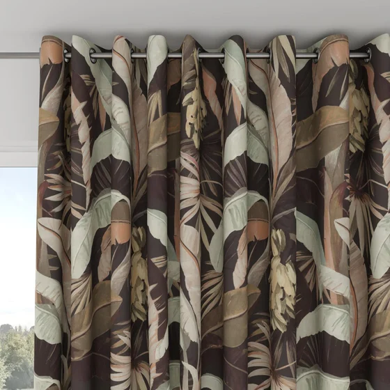 Photo of the fabric La Palma Sepia swatch by Catherine Martin by Mokum. Use for Curtains, Accessory. Style of Floral And Botannical, Print