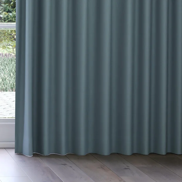 Photo of the fabric Oakley FR Teal swatch by James Dunlop. Use for Curtains. Style of Plain, Texture
