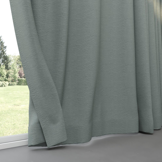 Photo of the fabric Satori Stonewash Teal swatch by Mokum. Use for Curtains, Upholstery Light Duty, Accessory, Top of Bed. Style of Plain, Texture