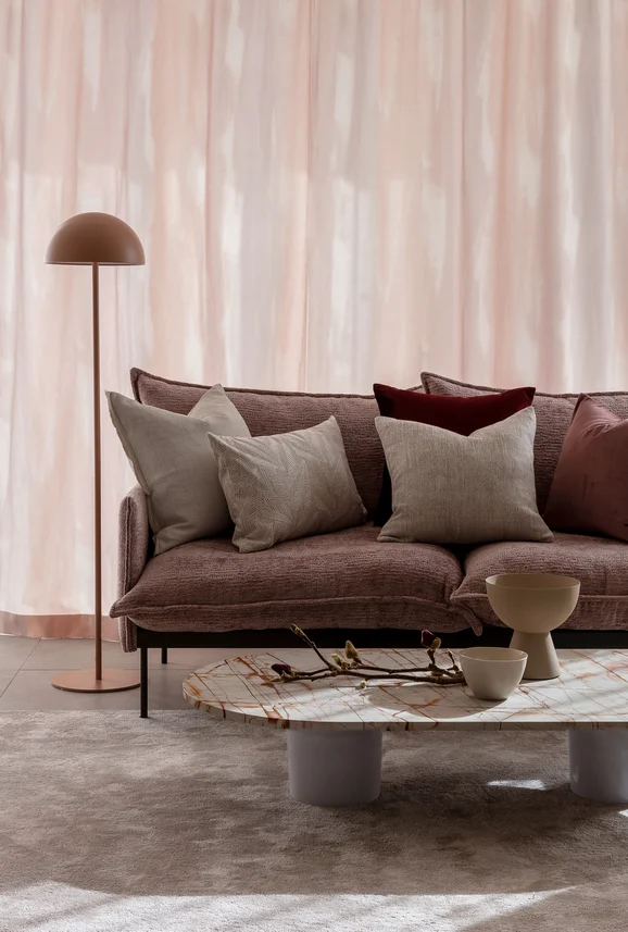 Photo of the fabric Reflective Cameo in situ by James Dunlop. Use for Curtains, Accessory. Style of Abstract, Print