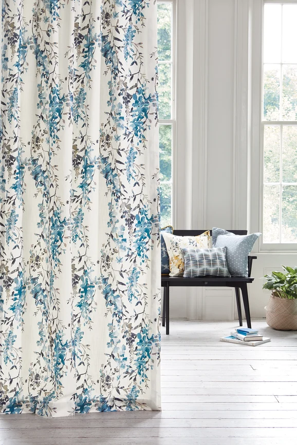 Photo of the fabric Hana V3233 08 in situ by Villa Nova. Use for Curtains, Upholstery Light Duty, Accessory. Style of Floral And Botannical, Print