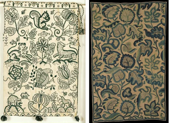 Examples of Elizabethan and Jacobean crewel embroidery