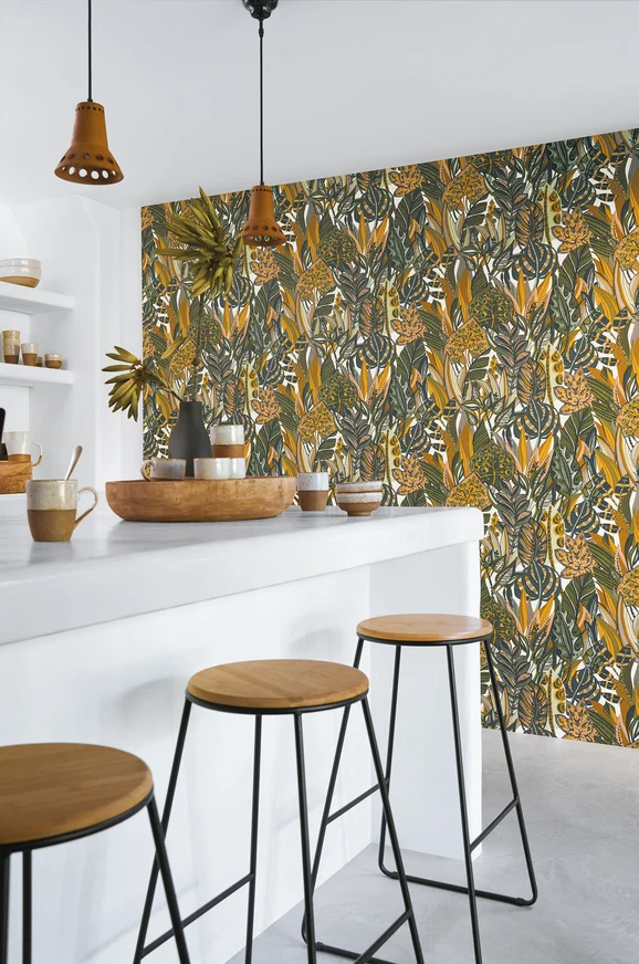 Photo of the fabric Desirade Wp 7551 7551 0916 in situ by Casamance. Use for Wall Covering. Style of Floral And Botannical
