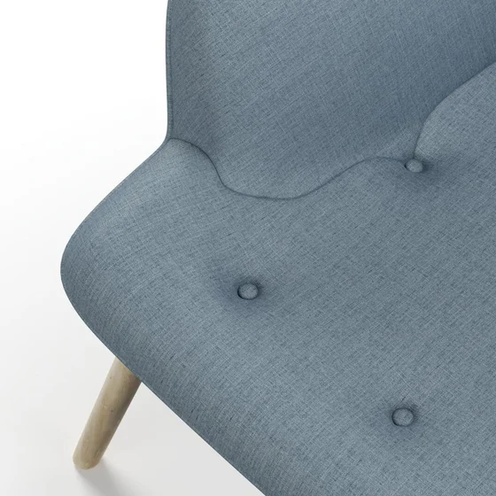Photo of the fabric Frisco Denim swatch by James Dunlop Essentials. Use for Curtains, Upholstery, Accessory, Top of Bed. Style of Plain, Texture