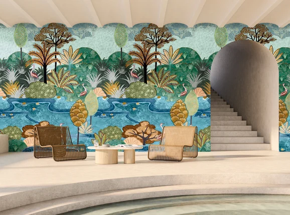 Photo of the fabric Aruba Panel 7561 7561 0916 in situ by Casamance. Use for Wall Covering, Wall Panel/Mural