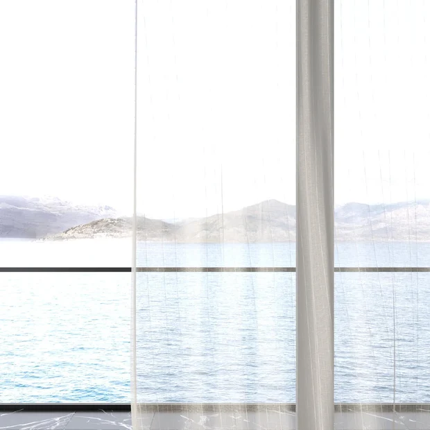 Photo of the fabric Nikau Driftwood swatch by James Dunlop. Use for Sheer Curtains. Style of Sheer, Stripe