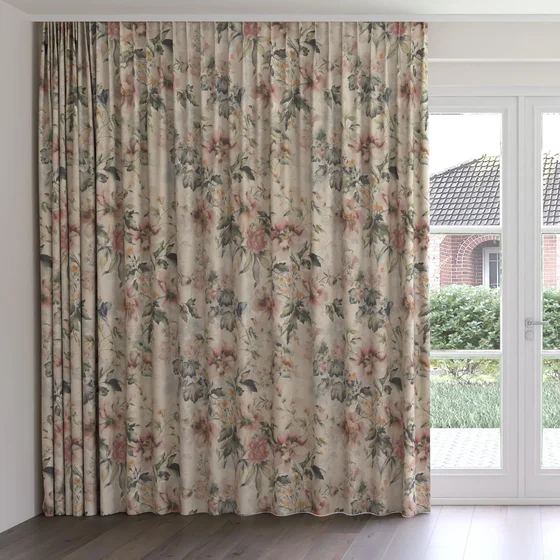 Photo of the fabric Leila Rosewood swatch by James Dunlop. Use for Curtains, Accessory. Style of Floral And Botannical, Print