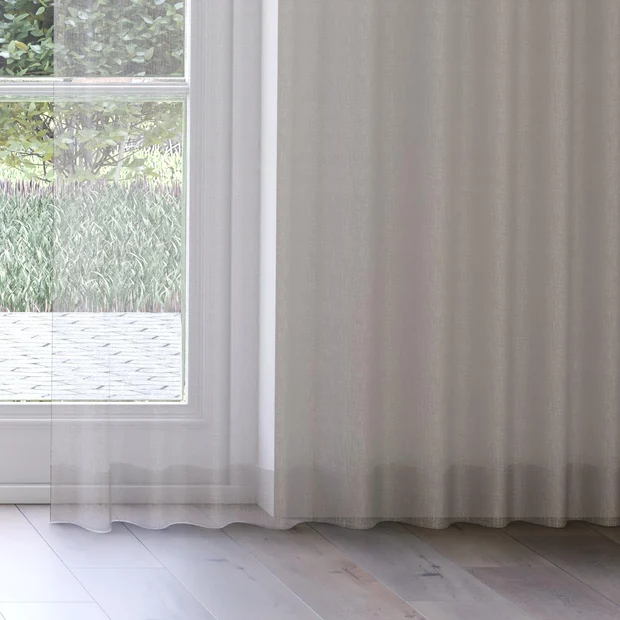 Photo of the fabric Makai (JDG) Tussah swatch by Mokum. Use for Sheer Curtains. Style of Plain, Sheer