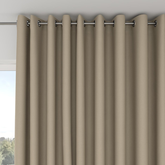 Photo of the fabric Satori Stonewash Jute swatch by Mokum. Use for Curtains, Upholstery Light Duty, Accessory, Top of Bed. Style of Plain, Texture