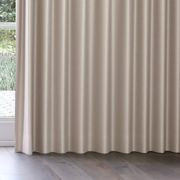 Photo of the fabric Stallion 2 Blackout Fawn swatch by James Dunlop Essentials. Use for Curtains. Style of Plain, Texture