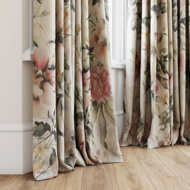 Photo of the fabric Leila Rosewood swatch by James Dunlop. Use for Curtains, Accessory. Style of Floral And Botannical, Print