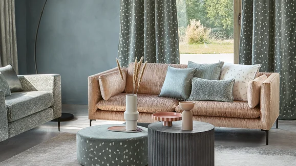 Photo of the fabric Perrie V3482 04 in situ by Villa Nova. Use for Curtains, Upholstery, Accessory. Style of Abstract, Velvet