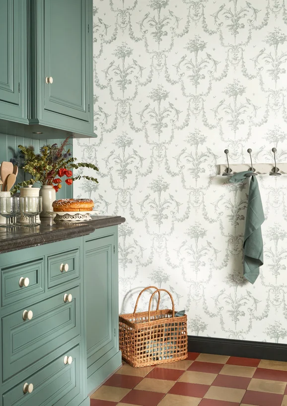 Photo of the fabric Corne Dabondance Wallpaper 8792 8792 67 16 in situ by Casadeco. Use for Wall Covering