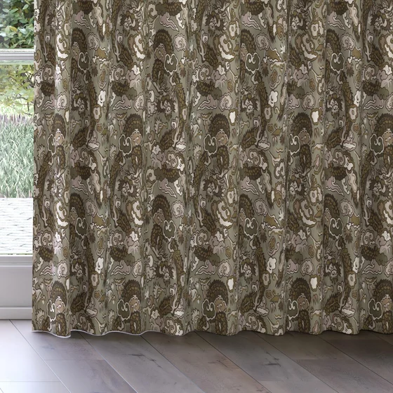 Photo of the fabric Komodo Dragon Bamboo swatch by James Dunlop. Use for Curtains, Upholstery Light Duty, Accessory, Top of Bed. Style of Abstract, Print