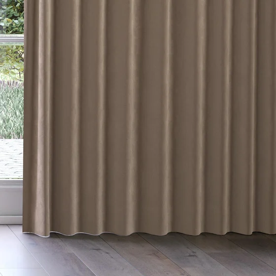 Photo of the fabric Vienna Mink swatch by James Dunlop. Use for Curtains, Upholstery, Accessory. Style of Plain, Velvet