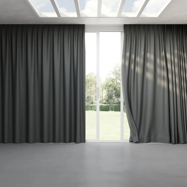 Photo of the fabric Eternal Smoke swatch by Mokum. Use for Curtains, Upholstery, Accessory. Style of Plain, Texture