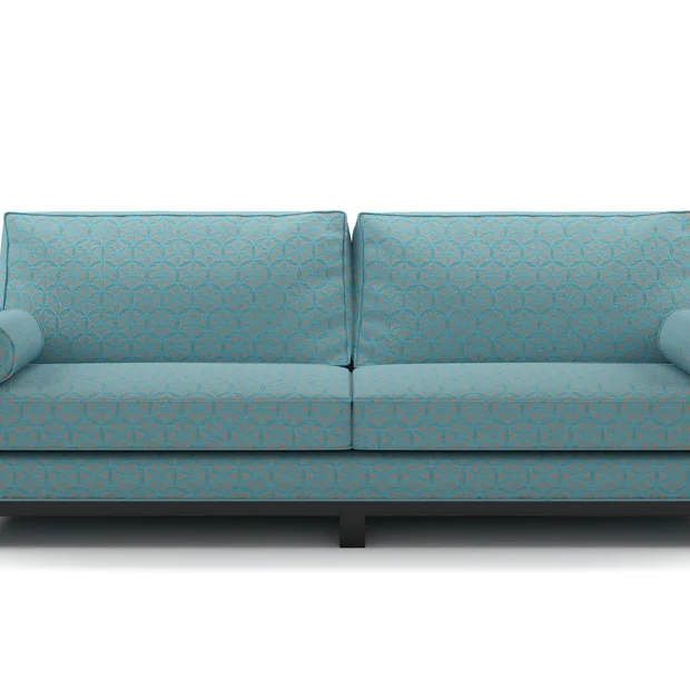 Photo of the fabric Tapa Aqua swatch by James Dunlop. Use for Upholstery, Accessory. Style of Geometric