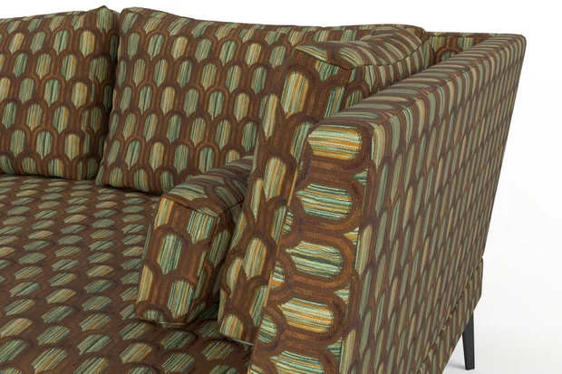 Photo of the fabric Beverly Hills Peacock swatch by Catherine Martin by Mokum. Use for Upholstery, Accessory. Style of Geometric, Velvet