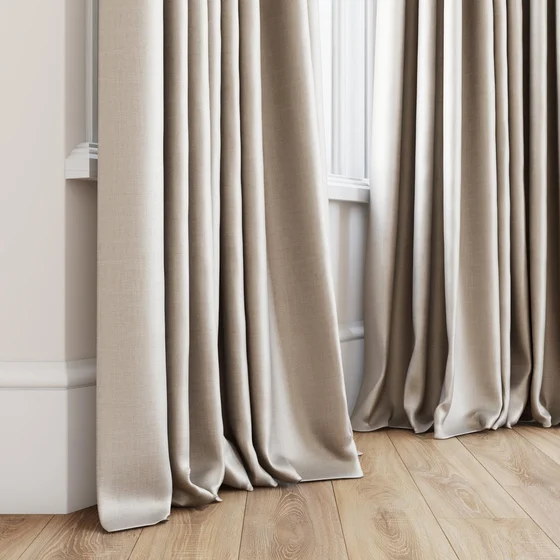 Photo of the fabric Stallion 2 Blackout Fawn swatch by James Dunlop Essentials. Use for Curtains. Style of Plain, Texture