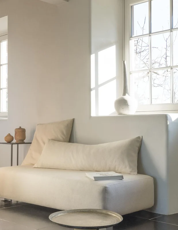 Photo of the fabric Softly Orchid in situ by Zepel. Use for Curtains, Upholstery, Accessory, Top of Bed. Style of Plain, Texture