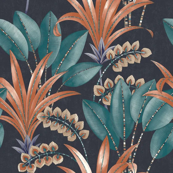 Photo of the fabric Palma Wallpaper 8641 8641 65 65 swatch by Casadeco. Use for Wall Covering. Style of Floral And Botannical