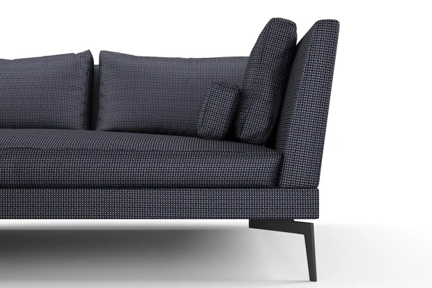 Photo of the fabric Esplanade Ink swatch by Mokum. Use for Upholstery, Accessory. Style of Plain, Texture
