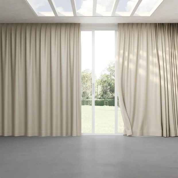 Photo of the fabric Infinite Linen swatch by Mokum. Use for Curtains, Upholstery, Accessory, Top of Bed. Style of Plain, Texture